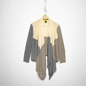 St. John striped open front waterfall cardigan wool rayon lightweight Womens XS